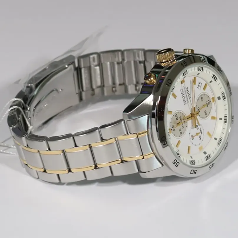 Seiko 5 Men's Chronograph White Dial Two-tone Watch | SKS643P1